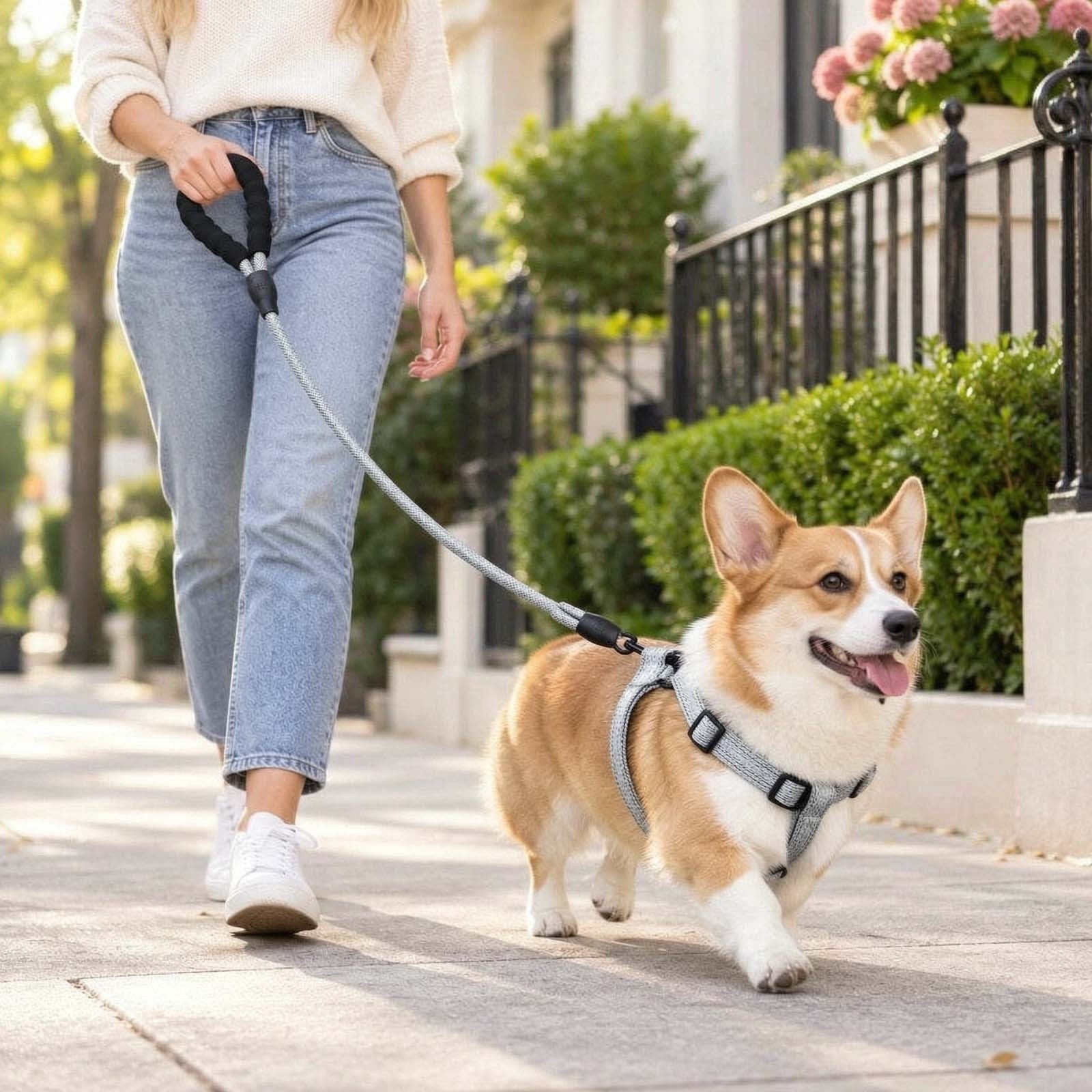 1Pc No Pull Dog Harness With Rope Leash, 98 Inch Flax Webbing Puppy ...