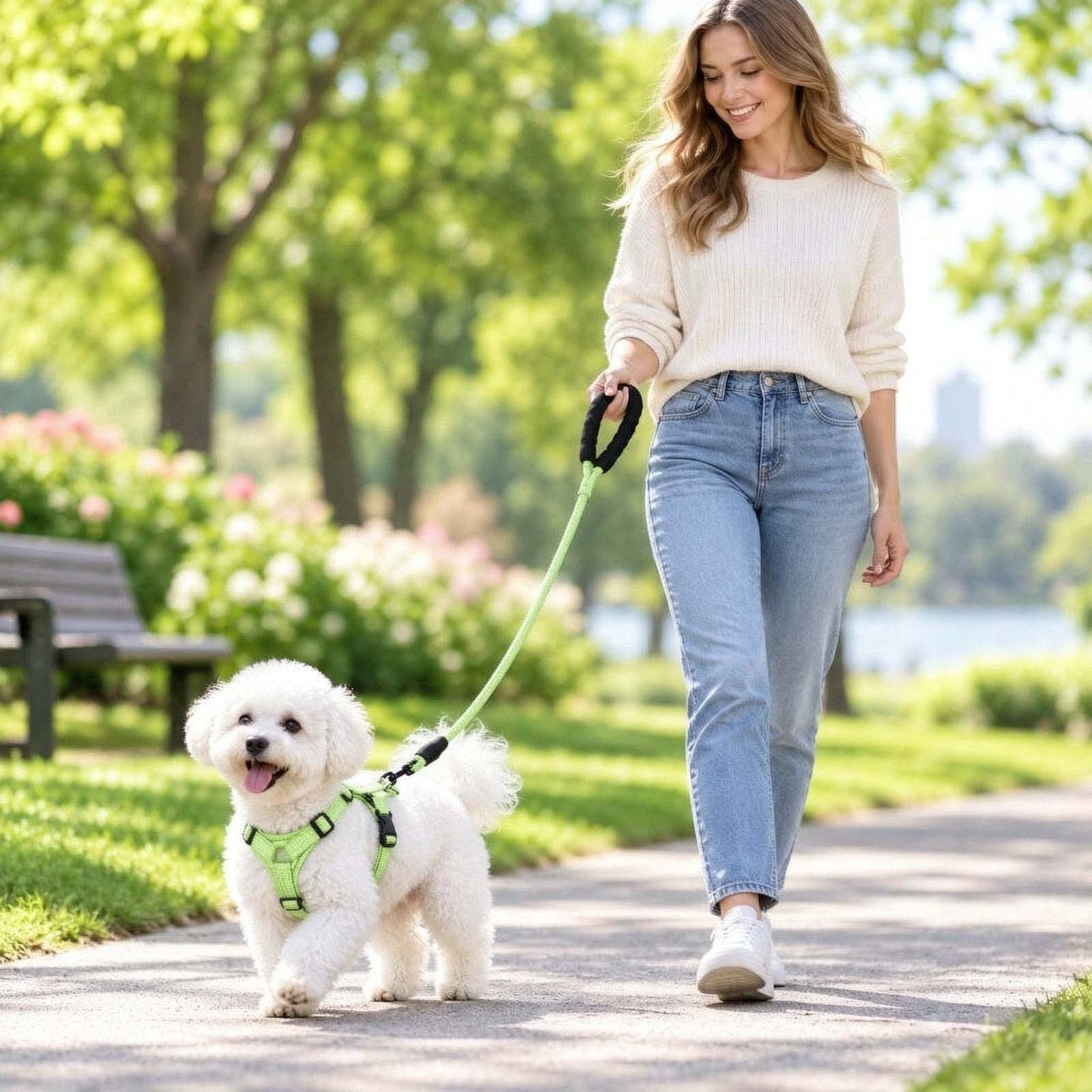 1Pc No Pull Dog Harness With Rope Leash, 98 Inch Flax Webbing Puppy ...