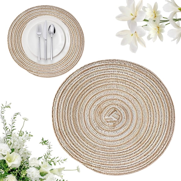 1Pc Non Slip Heat Resistant Cotton Circle Table Mats,Round Braided Placemats Woven Placemats,15 inch Vintage Round Table Placemat,Washable Round Placemats for Kitchen Dining Table Decor,Beige