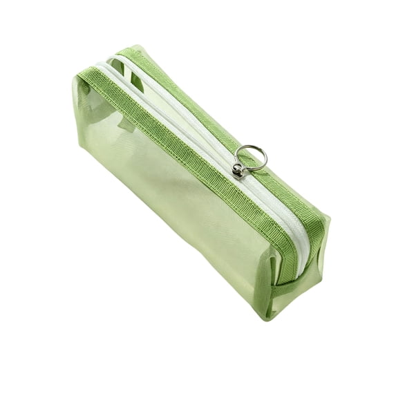 1Pc Nylon Mesh Zipper Bags, 7.5" Transparent Makeup Brush Pouch, Portable Cosmetic Bags, Rectangle Pencil Case Organizer for Travel, Lipstick, Earphone, Keys - Green