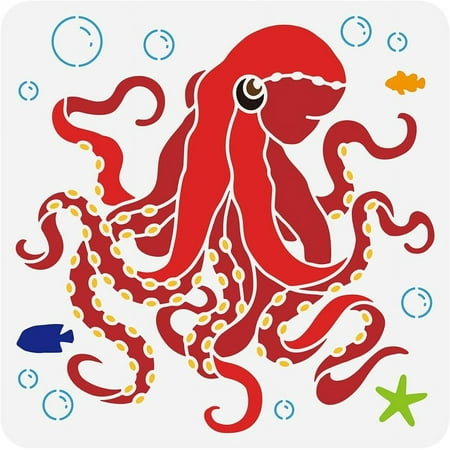1Pc Octopus Pattern Reusable Stencils Painting Templates for Wall Cabinets Window Canvas 11.8x11.8inch