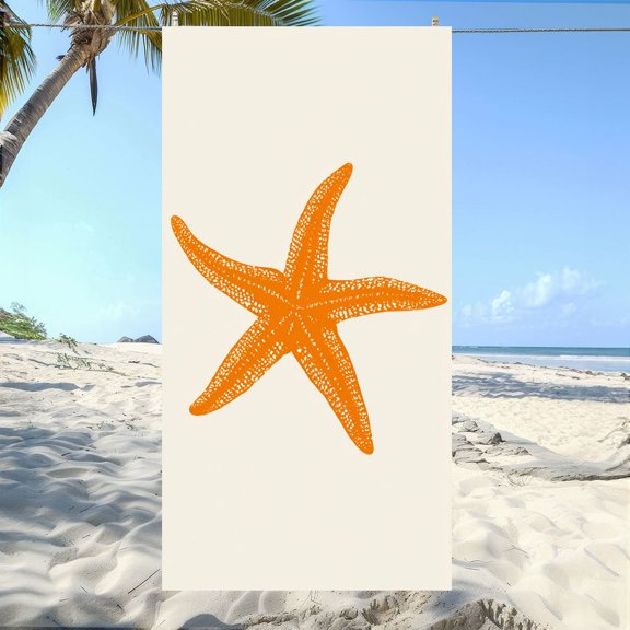 1Pc Orange Star Island Resort Beach Towel, perfect for swimming pools, camping, yoga, diving - tropical style