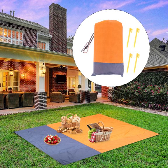 1Pc Orange Waterproof Beach Picnic Mat Foldable Lightweight Ground Mat for Outdoor Activities