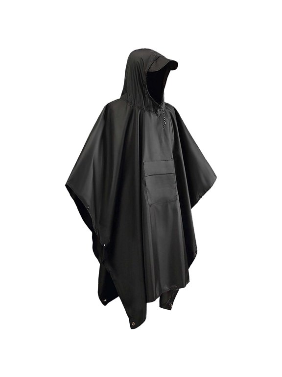 1Pc Outdoor 3 In 1 Raincoat,Polyester Cape Raincoat For Travel Hiking Climbing Fishing,Unisex Hooded Rain Pomkkxi for Adults,Waterproof Lightweight Rain Coat,Reusable Outdoor Rain Jacket,Black