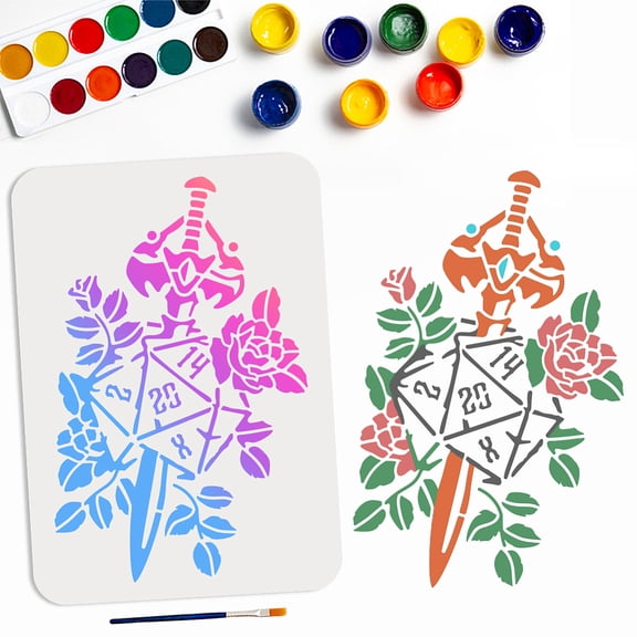 1Pc PET Hollow Out Drawing Painting Stencils for DIY Scrapbook Photo Album Building Pattern with 1Pc Art Paint Brushes Flower 210x297mm