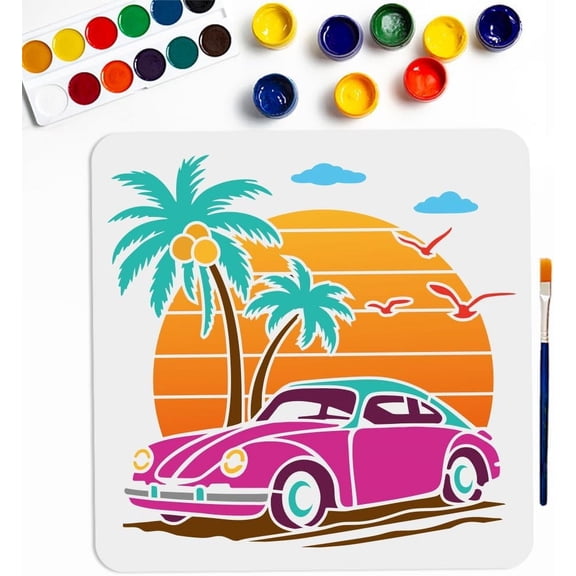 1Pc PET Hollow Out Drawing Painting Stencils for DIY Scrapbook Photo Album Moon with 1Pc Art Paint Brushes Car 300x300mm diy