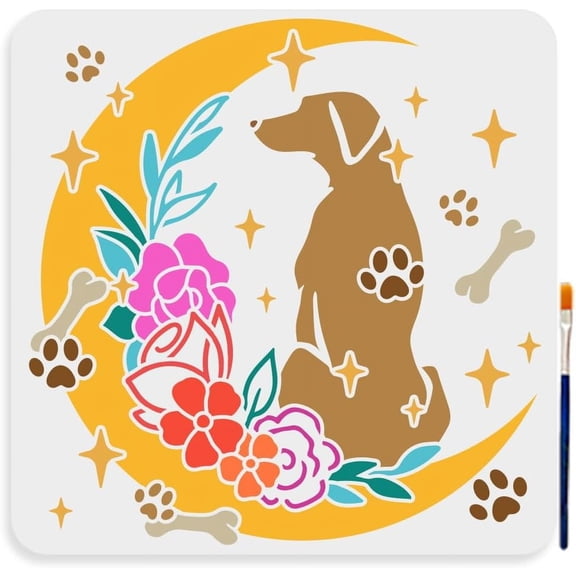 1Pc PET Hollow Out Drawing Painting Stencils for DIY Scrapbook Photo Album Moon with 1Pc Art Paint Brushes Moon 300x300mm creative