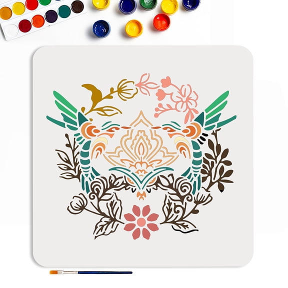 1Pc PET Hollow Out Drawing Painting Stencils for DIY Scrapbook Photo Album with 1Pc Art Paint Brushes Bird 300x300mm for DIY