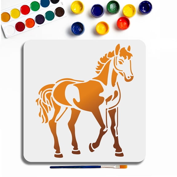 1Pc PET Hollow Out Drawing Painting Stencils for DIY Scrapbook Photo Album with 1Pc Art Paint Brushes Horse 300x300mm for DIY