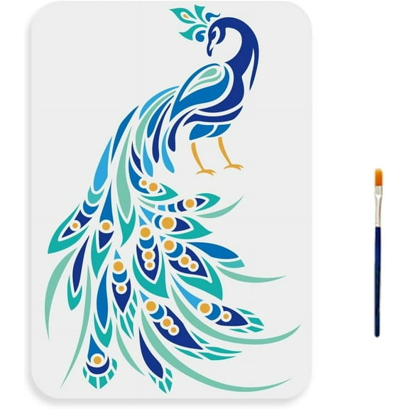 1Pc PET Hollow Out Drawing Painting Stencils for DIY Scrapbook Photo Album with 1Pc Art Paint Brushes Peacock 297x210mm