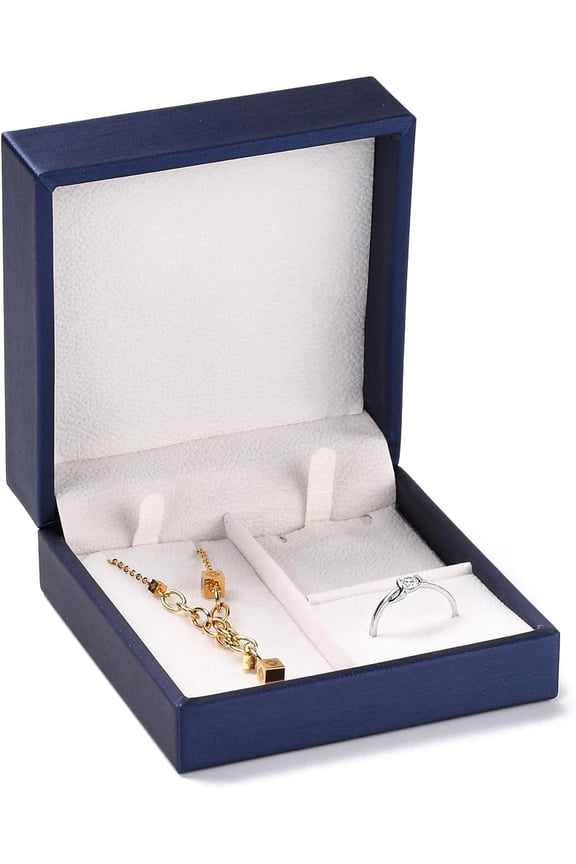1Pc PU Leather Jewelry Box Square Medium Blue 9x9x4.5cm for Pendant Ring Bracelet Packaging Gift Display Storage