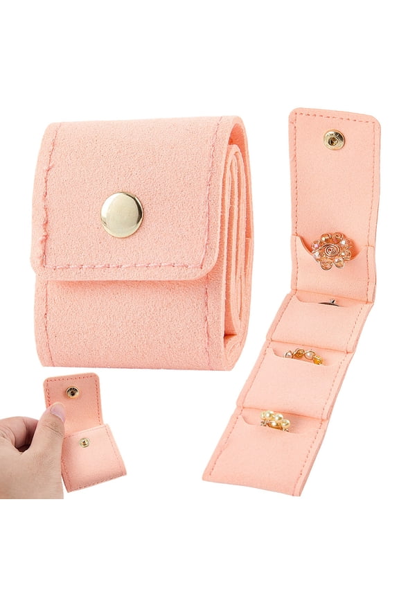 1Pc PU Leather Jewelry Rolls for Rings Necklaces Earrings Bracelets Pink 5.5x4.4x1.7cm for making