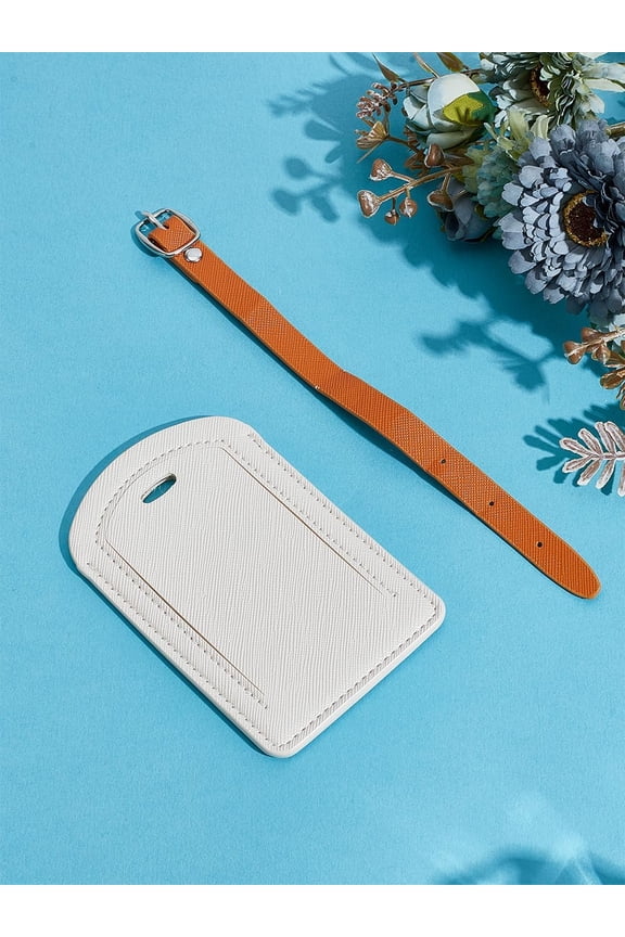 1Pc PU Leather Luggage Tag Travel ID Labels Suitcase Name Tags Rectangle Old Lace 163mm for Handmade