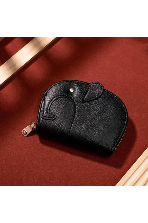1Pc PU Leather Wallets with Zipper Elephant Black 120x90x25mm creative