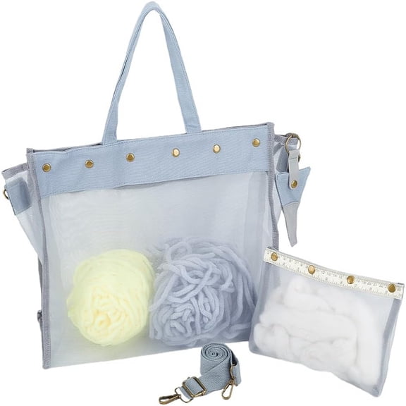 1Pc PVC Shoulder Yarn Storage Bag Rectangle Silver 32x39x15cm for DIY