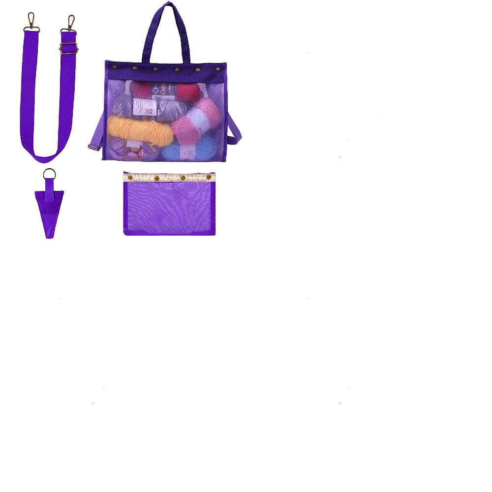 1Pc PVC Shoulder Yarn Storage Bag Rectangle Violet 32x39x15cm