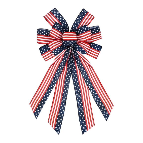 1Pc Patriotic Bows, 20.8inch Memorial Day Patriotic Bows, USA Red White Blue Star 250th Anniversary Burlap Bow, 4th of July Tree Topper for Indoor Outdoor Independence Day Party Decoration