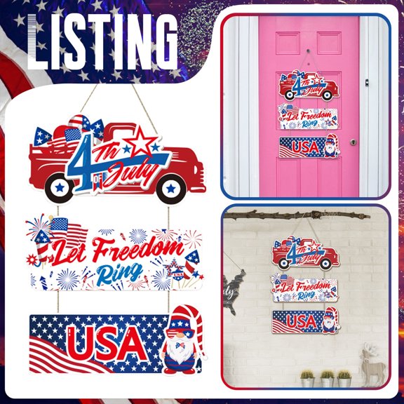 1Pc Patriotic Wooden Hanging Decoration, 4Th Of July Independence Day Commemorative Celebration Party & Window Hanging Sign, American Flag & Freedom Themed Wooden Hanger For Home,