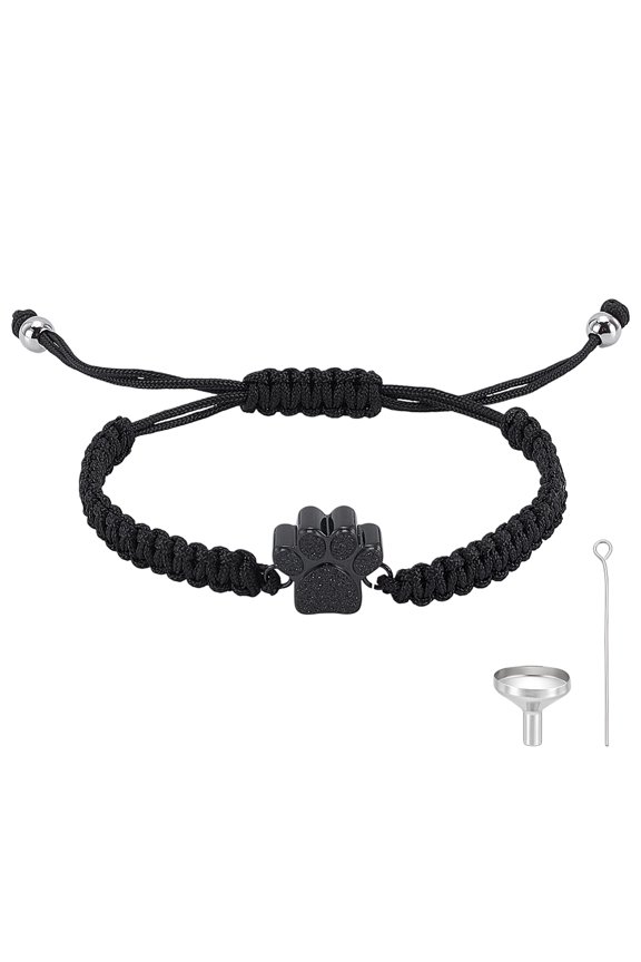 1Pc Paw Print Stainless Steel Bead Link Bracelets Adjustable Polyester Cord Bracelets with 1 Set 304 Stainless Steel Mini Funnel diy