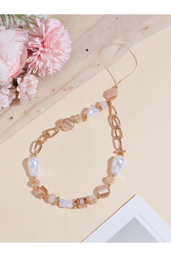 1Pc Pearl Beaded Mobile Phone Lanyard Acrylic Beaded Mobile Straps Handsets Chain String Non-Lost Beaded Handsets Lanyard for Women Camera Keychain Decoration DIY Craft Making 250mm Long