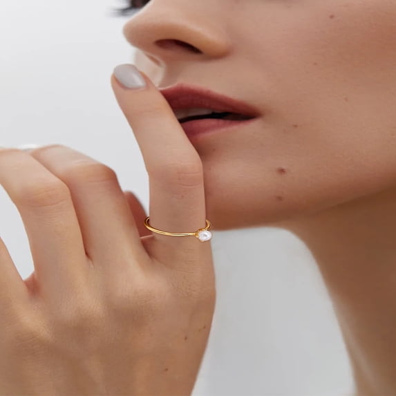 1Pc Pearl Decorative Ring Brass Finger Rings Simple Fashionable Minimalistic Stackable Jewelry Accessories