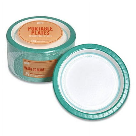 1Pc Perk Everyday Paper Plates, 8.5" dia, White/Teal, 125/Pack (24375263)D6