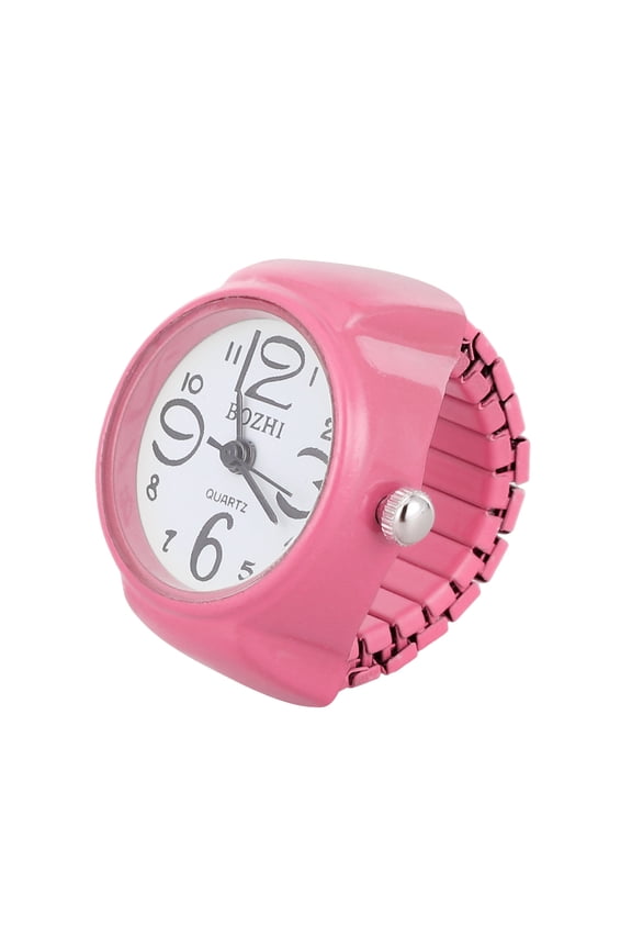 1Pc Personality Unisex Watch Shaped Finger Ring Fashion Exquisite Quartz Watch Ring (Pink)