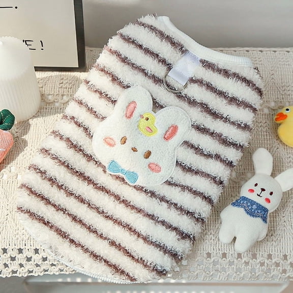 1Pc Pet Clothes For Cat And Dog - Flannel Warmth For Autumn And Winter, Cute Cartoon Rabbit Decor, Striped Design - Suitable For Teacup Puppies, Kittens, Hairless Cats, Small