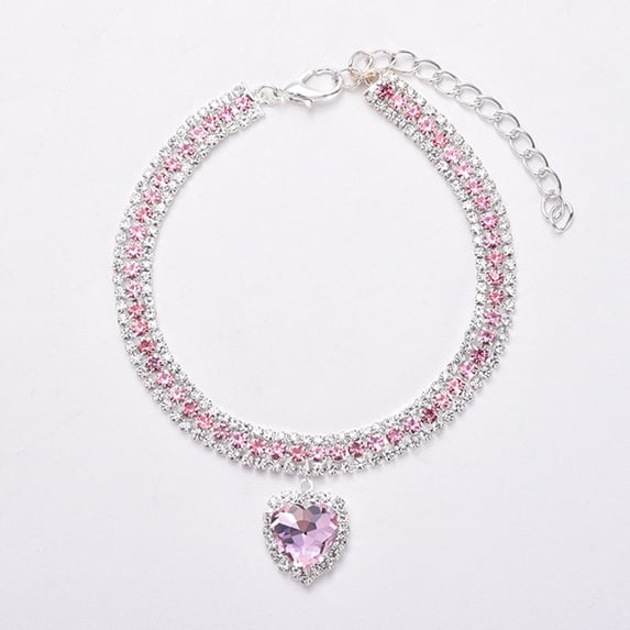 1Pc Pet Necklace, High - Quality Dog Cat Collar With Love Crystal & Rhinestone, Pink Size L - 1Pcdescription Elevate Your Pet's Style With This Charming 1Pc Pet Necklace. Crafted