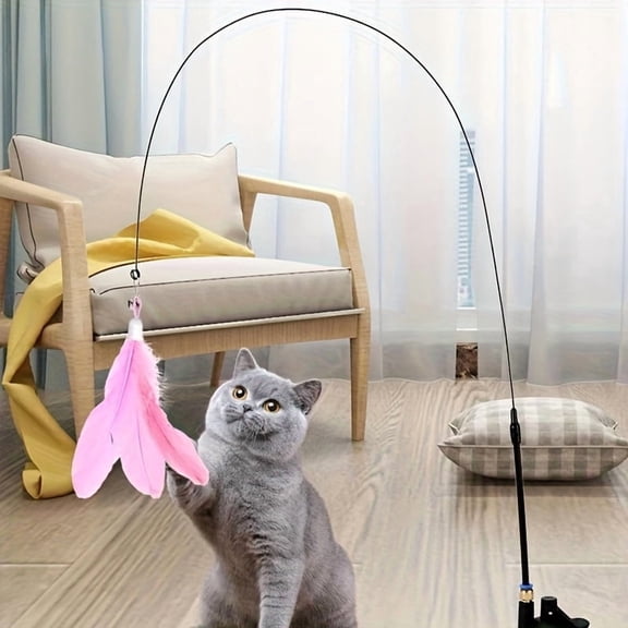 1Pc Pet Toy Suction Cup Cat Teaser With Extended Wire Replacement Head, Self-Playing Handheld Cat Toy For Boredom Relief, Hanging Removable Washable Pole Cat Toy, Size S
