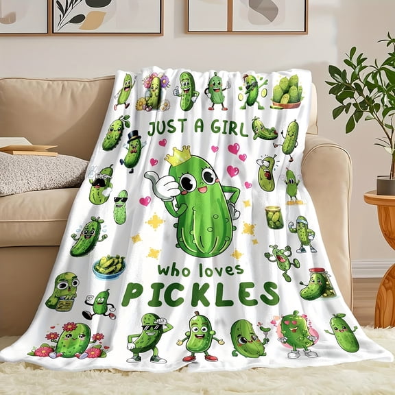 1Pc Pickle-Themed Blanket - Soft Flannel, Machine Washable, Contemporary Style, Ideal For All Seasons, Perfect Gift For Pickle Lovers, Pickle - Christmas Gifts