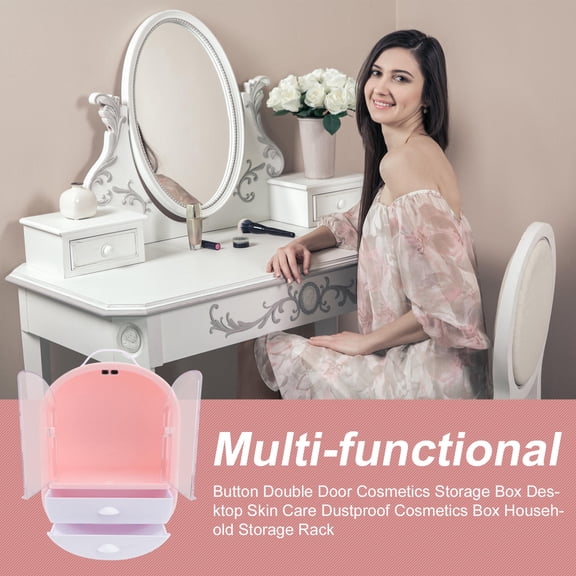 1Pc Pink Double Door Cosmetics Storage Organizer for Desktop Sundries Storage
