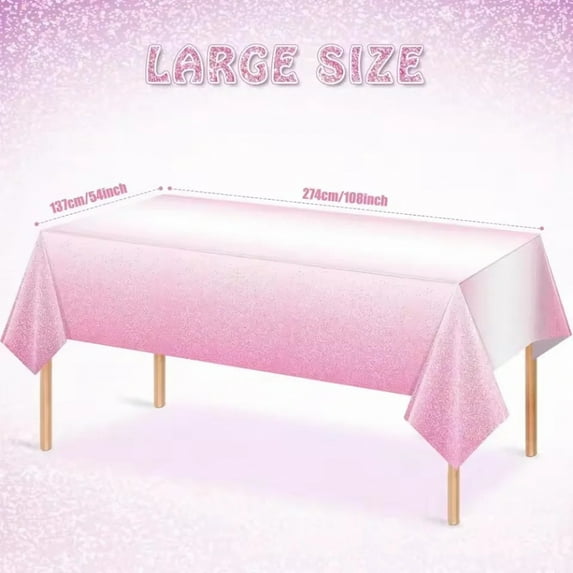 1Pc Pink Plastic Tablecloth For Parties Gradient Pastel Pink Disposable ...