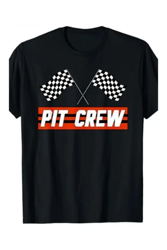 1Pc Pit Crew Racing Graphic T-Shirt 100% Cotton, Men's Casual Crew Neck Tee Wi