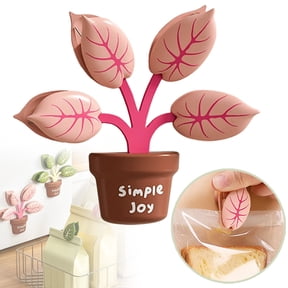 1Pc Plant Leaf Shaped Magnetic Clip Set, Cute Potted Fridge Photo Note Holder, Decorative Refrigerator Magnet Clips, Spring Loaded Paper Fastener, Chip Bag Clips, Fun Kitchen Storage Accessories