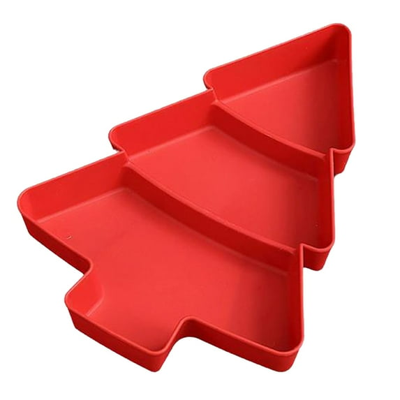 1Pc Plastic Christmas Tree Shaped Serving Trays Charcuterie Board For Snacks Cheese Desserts Decorative Serving Dishes With Box, Easy Clean, Rounded Edges for Holiday Party(Red,9.9x7.1x1.2")