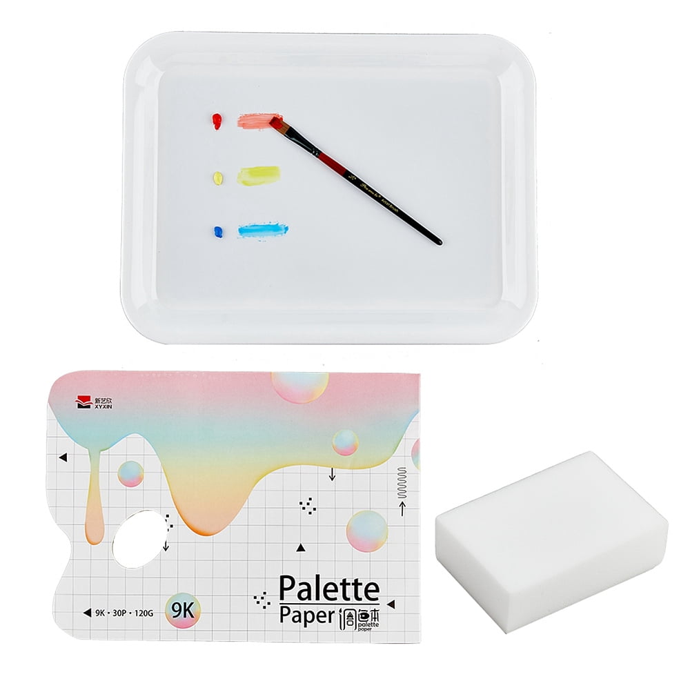 1Pc Plastic Color Palette 1 Book Plastic Palette Paper 1Pc Rectangle Sponge Painting Supplies Rectangle Mixed Color