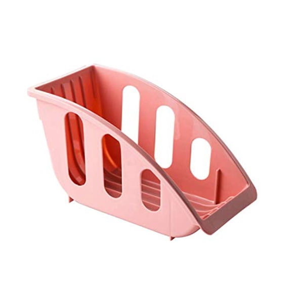 1Pc Plastic Dish Drying Rack, Multi Slots Dish Rack for Kitchen Counter, Stackable Dish Drainer, Colored Kitchen Storage Shelves Secure Kitchen Storage Rack, Small Dish Drying Rack for Plates, Pink