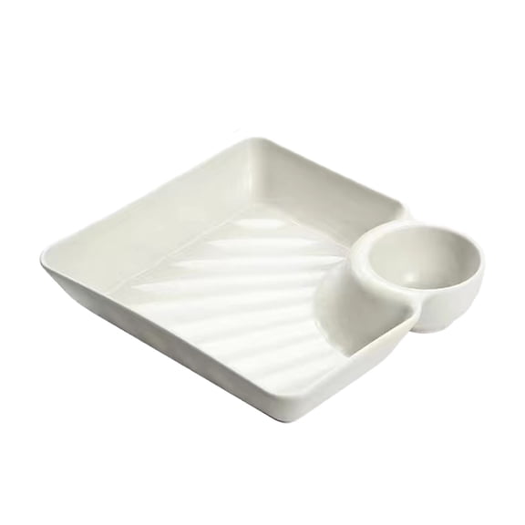 1Pc Plastic Dumpling Plates with Sauce Compartment,Chips and Salsa Serving Dish Plates,Square Serving Dish Sushi Plates,Small Dip Tray for Appetizer,Taco Salsa,Fruit,Charcuterie