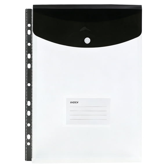 1Pc Plastic Envelopes Binder Pocket, Binkne 11 Holes Expandable Binder Folders for 2/3/4 Ring Document Pouch with Snap Button & Label Loose-Leaf Transparent