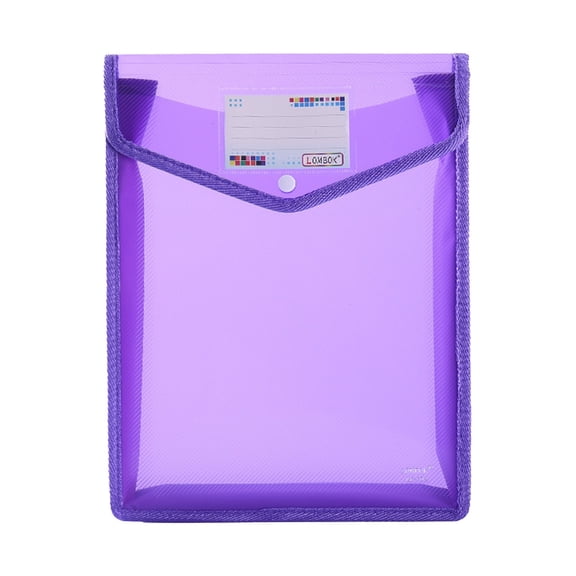 1Pc Plastic File Envelope Letter Size, Expanding Poly Document Folder with Stitched Cloth Edges & Snap Button, Waterproof Clear File Wallet, Purple