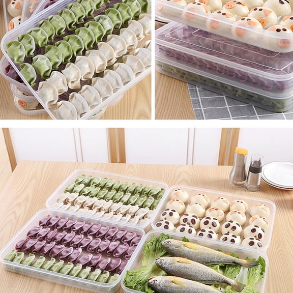 1Pc Plastic Food Storage Containers with Lids,Transparent Meal Prep Container for Refrigerators Fridge,Dumplings Storage Box,Kitchen Supplies,Easy to Clean,Large Plastic Container Flat Storage Bins