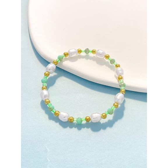 1Pc Plastic Pearl Stretch Bracelets for Women Elegant Gifts Inner Diameter: 1-7/8 inch(4.8cm) for DIY