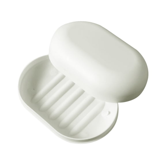 1Pc Plastic Soap Holder, Soap Dish, Bar Saver Tray, Sponge Holder for Kitchen Bathroom Shower Counter, Plastic Plate Soap Holder with Lid, 4.3 x 2.8 Inches, Durable & Waterproof,White