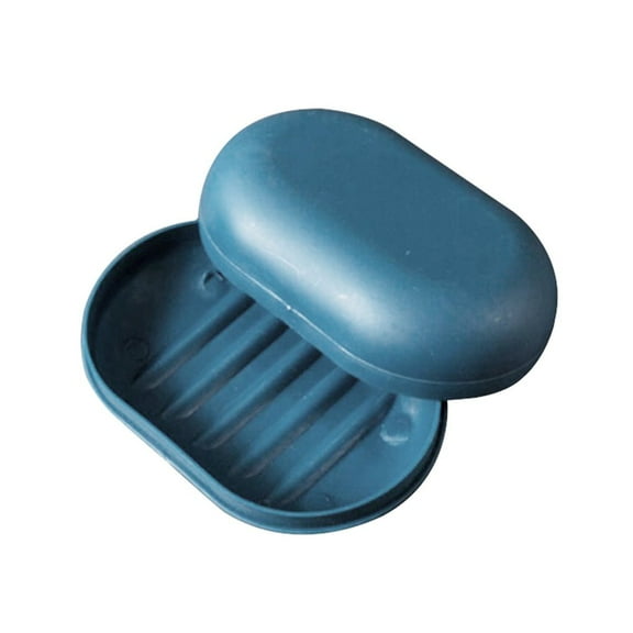 1Pc Plastic Soap Holder, Soap Dish, Bar Saver Tray, Sponge Holder for Kitchen Bathroom Shower Counter, Plastic Plate Soap Holder with Lid, 4.3 x 2.8 Inches, Durable & Waterproof,Blue