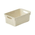 thumbnail image 1 of 1Pc Plastic Storage Baskets,Vegetable Baskets,Small Plastic Storage Basket with Lid Handle,Small Stacking Basket,Space Saving Organizers,Desktop Sundries Snack Storage Frames Baskets,Beige,M, 1 of 9