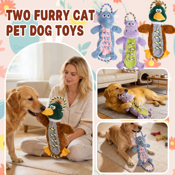 1Pc Plush Squeaky Rope Pet Toy, Soft Fuzzy Durable Chew Toy With Fun Squeaker And Knot Ropes For Interactive Play, Teeth Cleaning, Reducing Boredom For Dogs, Cats And Small To
