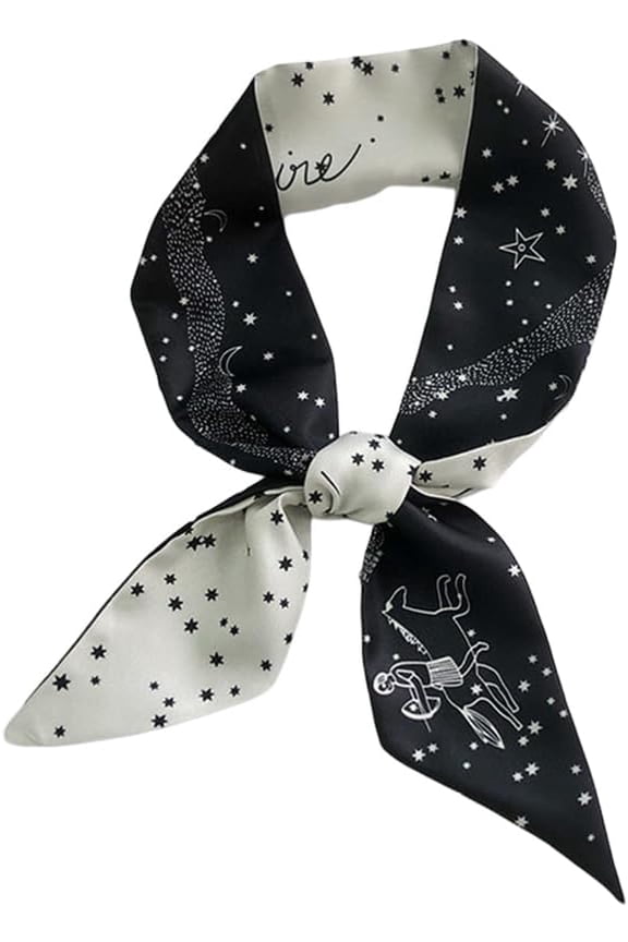 1Pc Polyester Constellation Ribbon Scarf Sagittarius Design 1000x70mm for Daily Wear Travel Casual Outings Black 1set