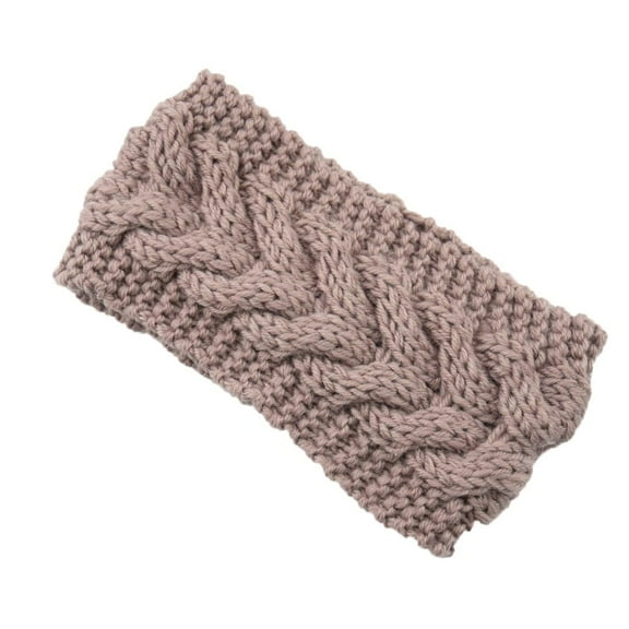 1Pc Polyester Fiber Yarn Warmer Headbands Soft Stretch Thick Cable Knit Head Wrap for Women Rosy Brown 210x110mm Brown