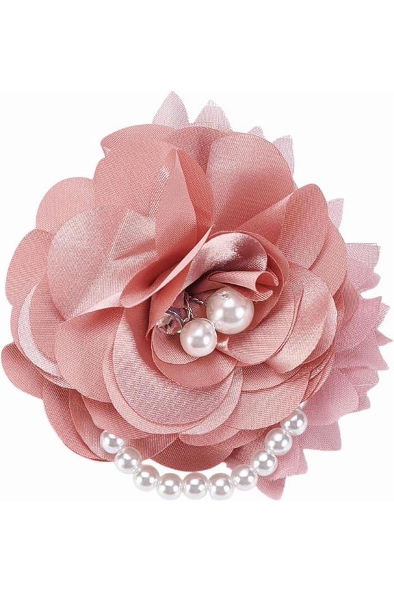 1Pc Polyester Flower Brooch with Plastic Imitation Pearl Beaded Chain Indian Red 90~93x45.5mm handmade